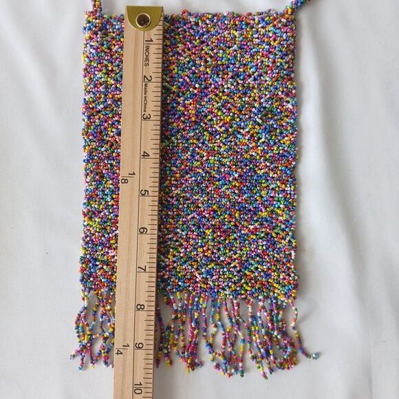 Beaded Small Crossbody Bag Purse Cell Phone Holder Seed Beads Fringe 7.5x5" - Picture 4 of 7